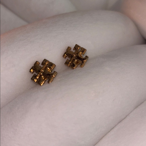 Tory Burch Gold Logo Stud Earrings - Picture 2 of 5
